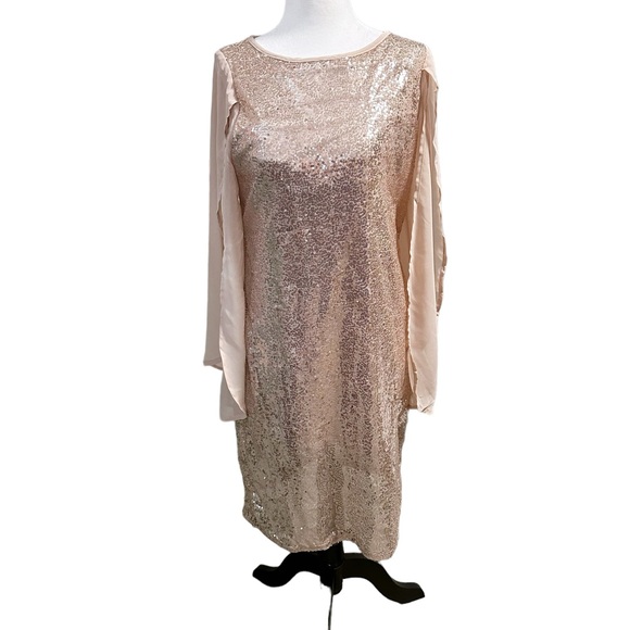 NWT NY Collection Petites Sequined Flutter Sleeves Cocktail Dress - PM - Picture 4 of 8